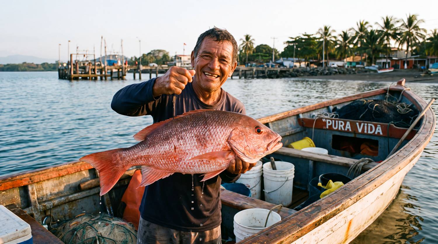 Costa Rican fisherman with the morning catch